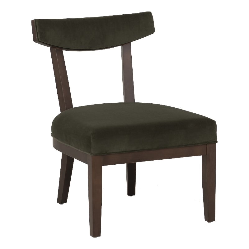 Linon Brooks Side Chair Green Velvet Seat and Back in Maple Truffle Stained Wood