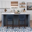 Linon Kari Set of 2 Blue Upholstered Counter Stools in Brown Stained Maple Wood