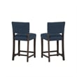 Linon Kari Set of 2 Blue Upholstered Counter Stools in Brown Stained Maple Wood