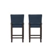 Linon Kari Set of 2 Blue Upholstered Counter Stools in Brown Stained Maple Wood