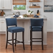 Linon Kari Set of 2 Blue Fully Upholstered Barstools in Dark Brown Stained Wood