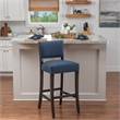 Linon Kari Set of 2 Blue Fully Upholstered Barstools in Dark Brown Stained Wood