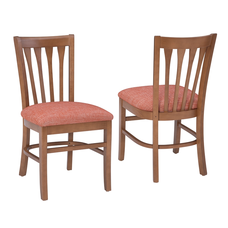 Linon Sammi Set of 2 Upholstered Slat Back Dining Chairs in Natural Wood