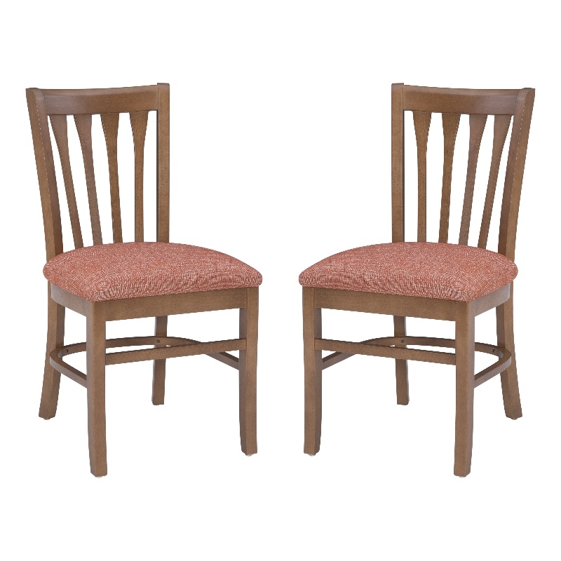 Linon Sammi Set of 2 Upholstered Slat Back Dining Chairs in Natural Wood