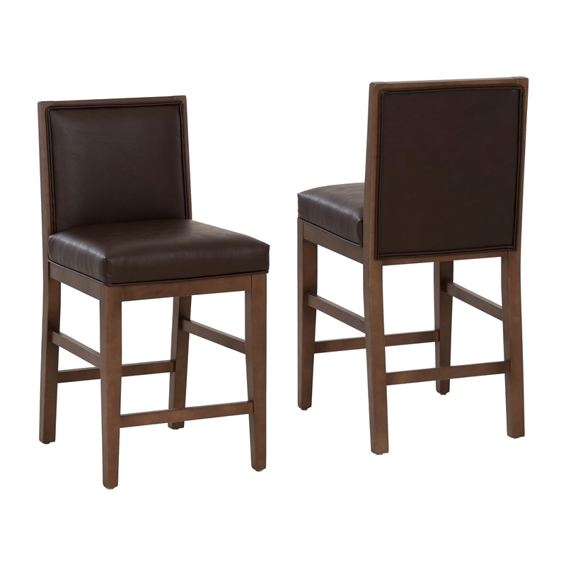 Linon Reagan Set of 2 Faux Leather Upholstered Counter Stools in Rich Brown