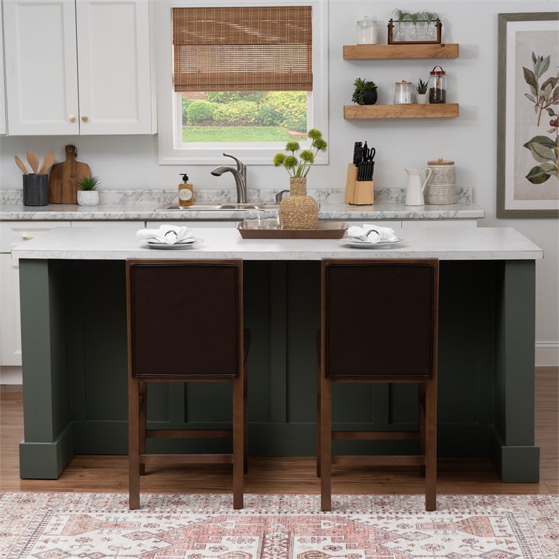 Linon Reagan Set of 2 Faux Leather Upholstered Counter Stools in Rich Brown