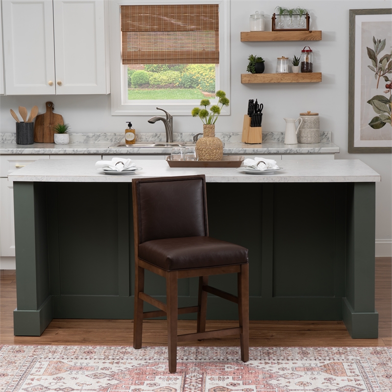 Linon Reagan Set of 2 Faux Leather Upholstered Counter Stools in Rich Brown