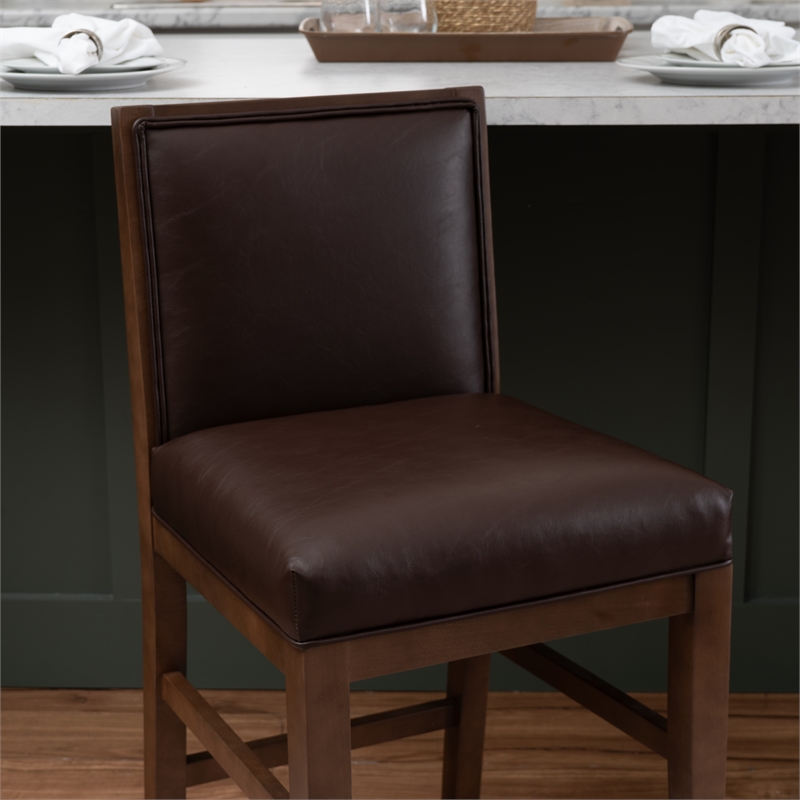 Linon Reagan Set of 2 Faux Leather Upholstered Counter Stools in Rich Brown