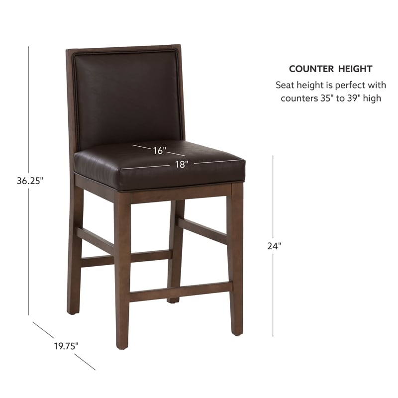 Linon Reagan Set of 2 Faux Leather Upholstered Counter Stools in Rich Brown