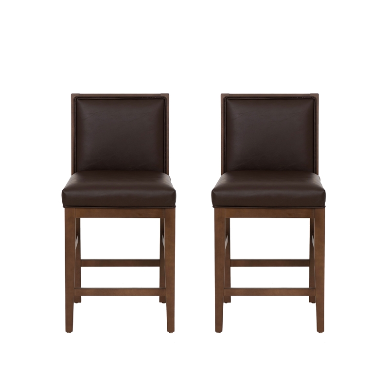 Linon Reagan Set of 2 Faux Leather Upholstered Counter Stools in Rich Brown