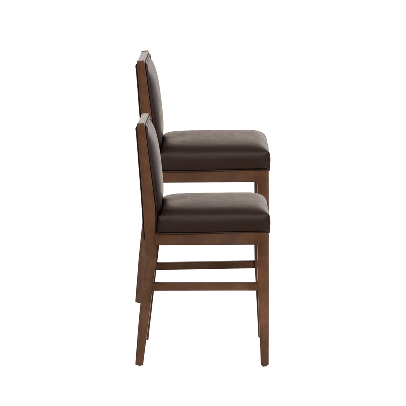 Linon Reagan Set of 2 Faux Leather Upholstered Counter Stools in Rich Brown
