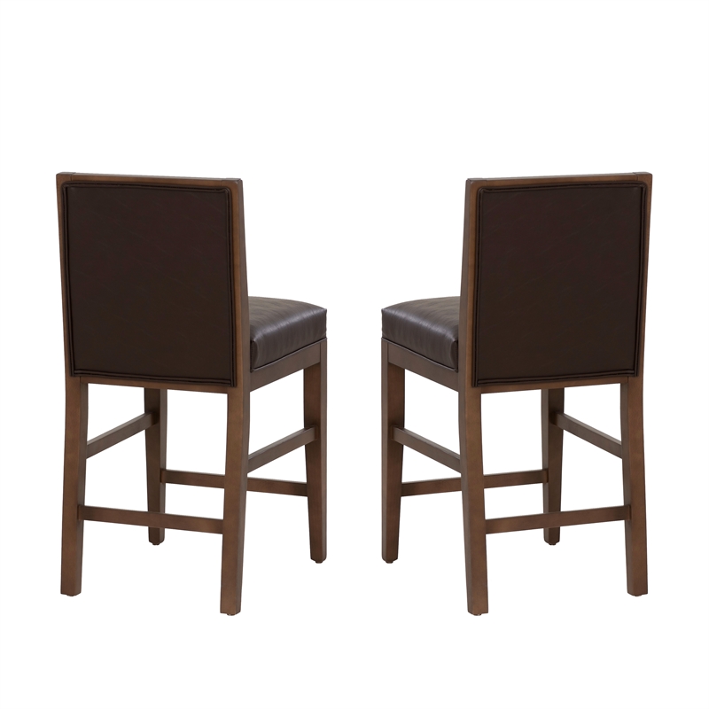 Linon Reagan Set of 2 Faux Leather Upholstered Counter Stools in Rich Brown