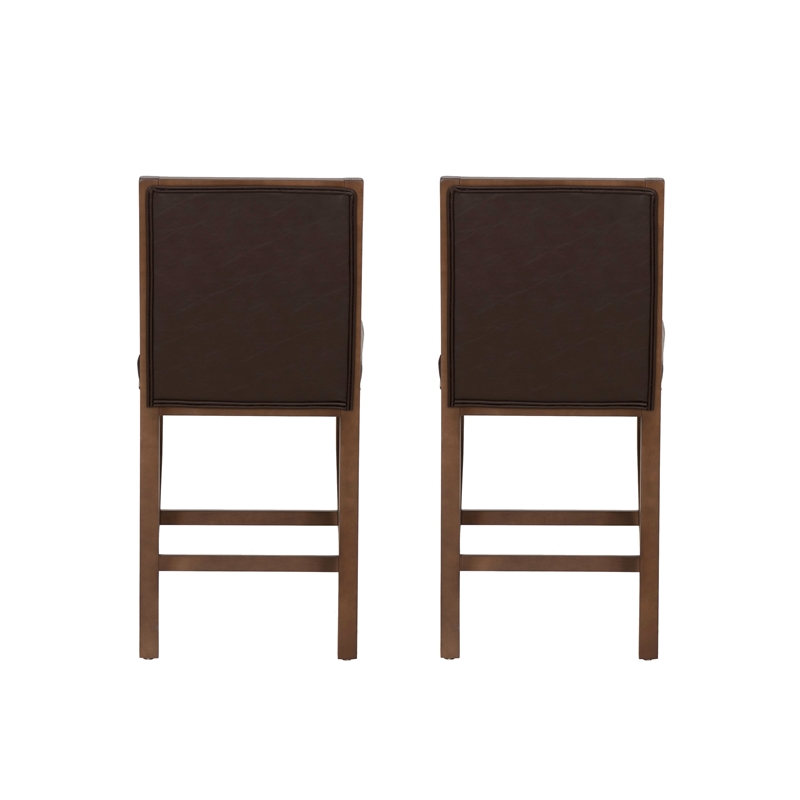Linon Reagan Set of 2 Faux Leather Upholstered Counter Stools in Rich Brown