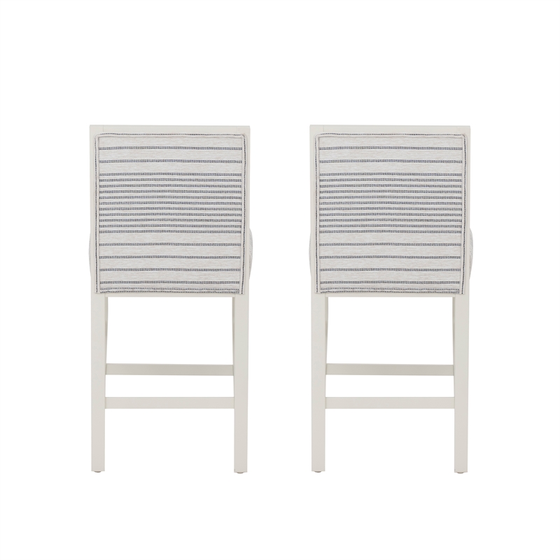 Linon Reagan Set of 2 Gray Striped Upholstered Counter Stools in White Wood