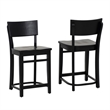 Linon Brina Set of 2 High Back Counter Stools in Black Painted Solid Beechwood