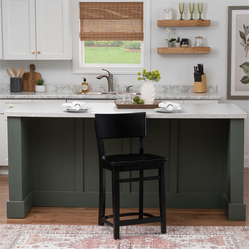 Linon Brina Set of 2 High Back Counter Stools in Black Painted Solid Beechwood