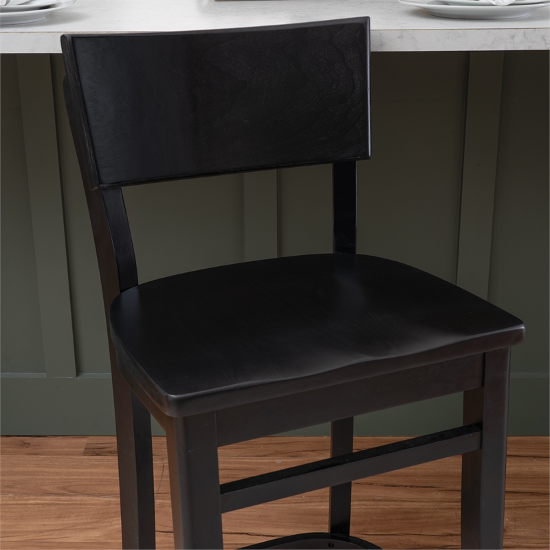 Linon Brina Set of 2 High Back Counter Stools in Black Painted Solid Beechwood
