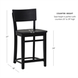 Linon Brina Set of 2 High Back Counter Stools in Black Painted Solid Beechwood