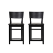 Linon Brina Set of 2 High Back Counter Stools in Black Painted Solid Beechwood