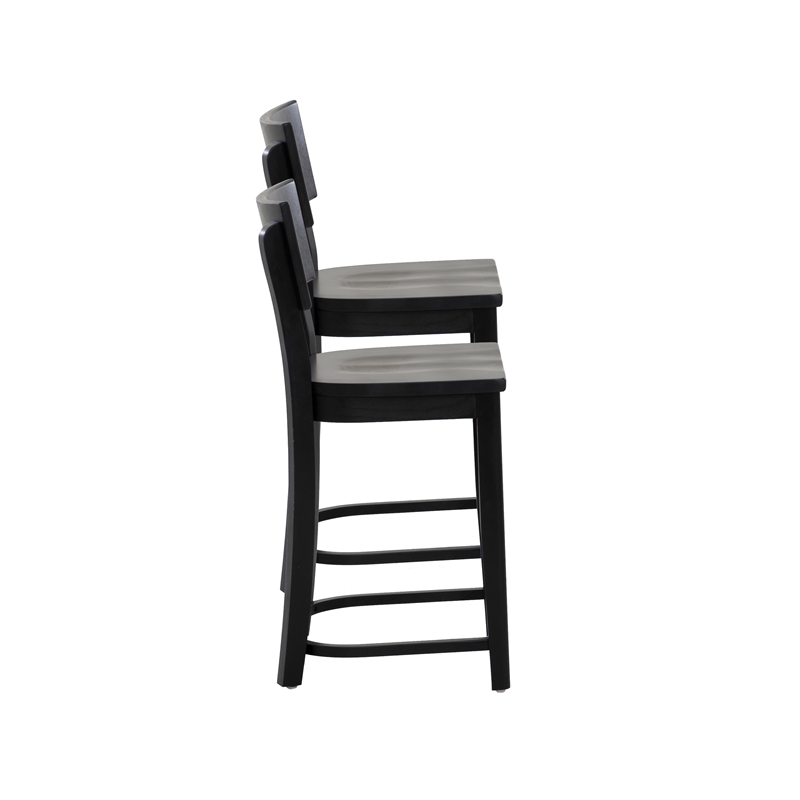 Linon Brina Set of 2 High Back Counter Stools in Black Painted Solid Beechwood