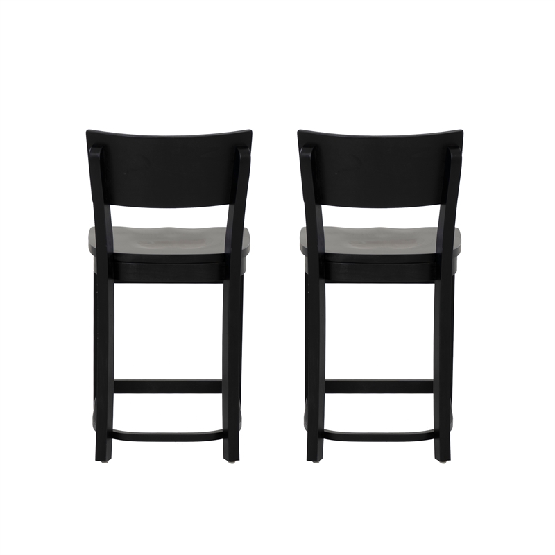 Linon Brina Set of 2 High Back Counter Stools in Black Painted Solid Beechwood