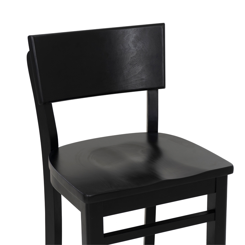 Linon Brina Set of 2 High Back Counter Stools in Black Painted Solid Beechwood