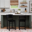Linon Brina Set of 2 High Back Counter Stools in Black Painted Solid Beechwood