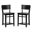 Linon Brina Set of 2 High Back Counter Stools in Black Painted Solid Beechwood