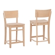 Linon Brina Set of 2 High Back Counter Stools in Unfinished Natural Beechwood