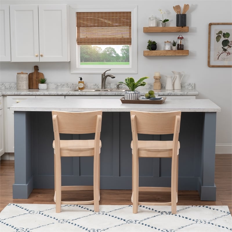 Linon Brina Set of 2 High Back Counter Stools in Unfinished Natural Beechwood
