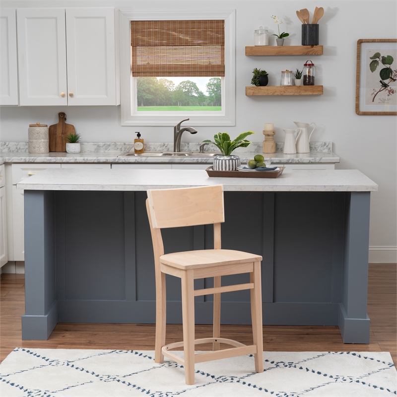 Linon Brina Set of 2 High Back Counter Stools in Unfinished Natural Beechwood