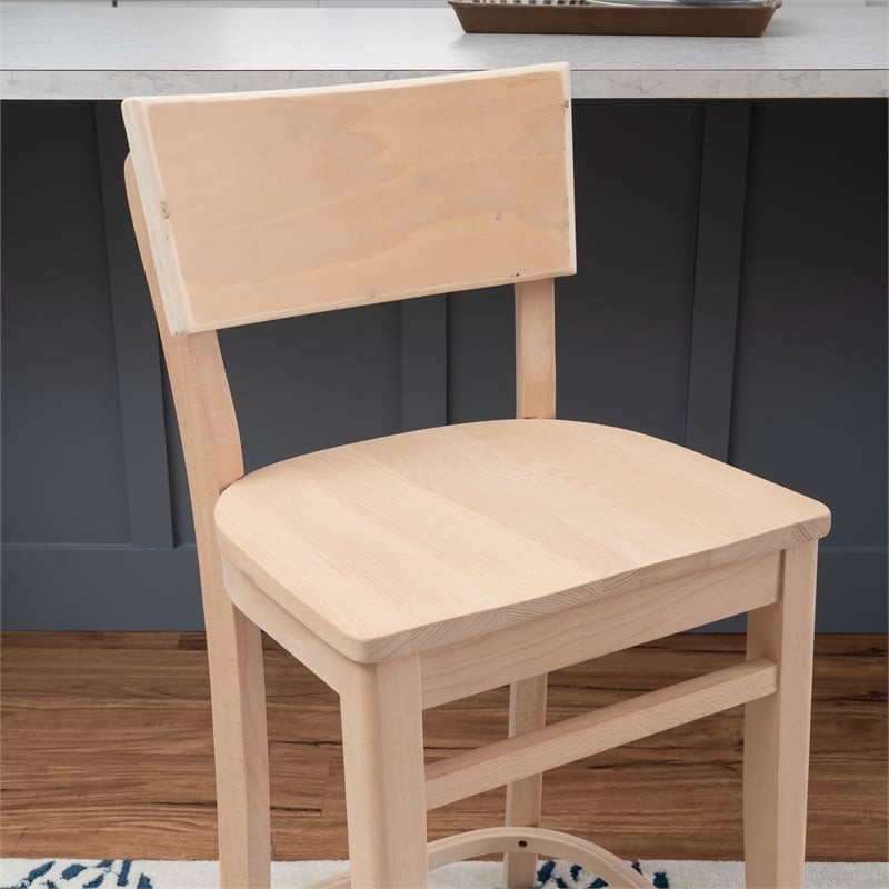 Linon Brina Set of 2 High Back Counter Stools in Unfinished Natural Beechwood