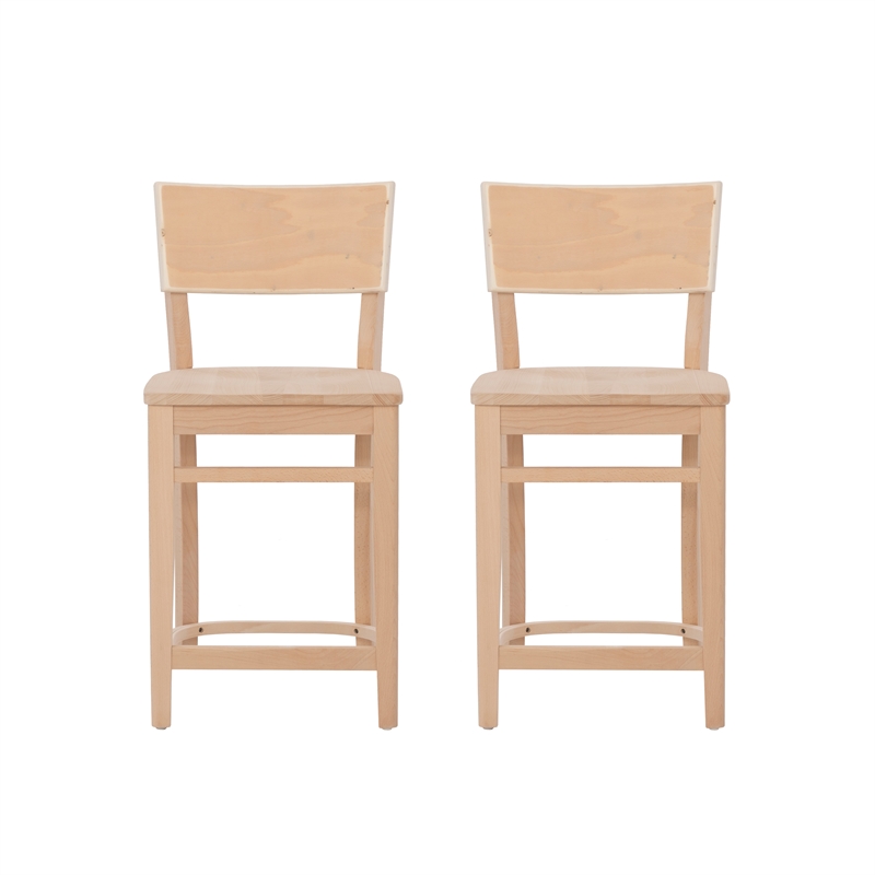 Linon Brina Set of 2 High Back Counter Stools in Unfinished Natural Beechwood