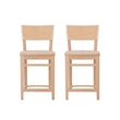 Linon Brina Set of 2 High Back Counter Stools in Unfinished Natural Beechwood