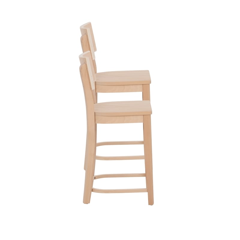 Linon Brina Set of 2 High Back Counter Stools in Unfinished Natural Beechwood