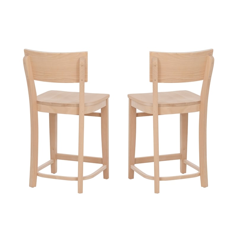 Linon Brina Set of 2 High Back Counter Stools in Unfinished Natural Beechwood