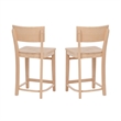 Linon Brina Set of 2 High Back Counter Stools in Unfinished Natural Beechwood