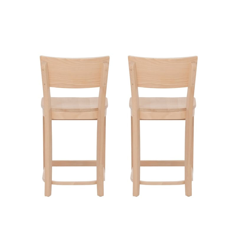 Linon Brina Set of 2 High Back Counter Stools in Unfinished Natural Beechwood