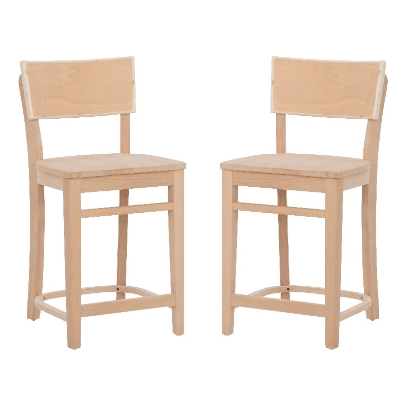 Linon Brina Set of 2 High Back Counter Stools in Unfinished Natural Beechwood