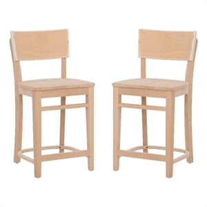 Linon Brina Set of 2 High Back Counter Stools in Unfinished Natural Beechwood