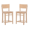 Linon Brina Set of 2 High Back Counter Stools in Unfinished Natural Beechwood