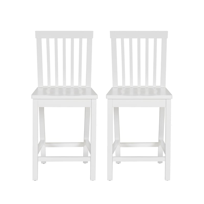 Linon Percy Set of 2 Slat Back Counter Stools in White Glossy Finished Wood