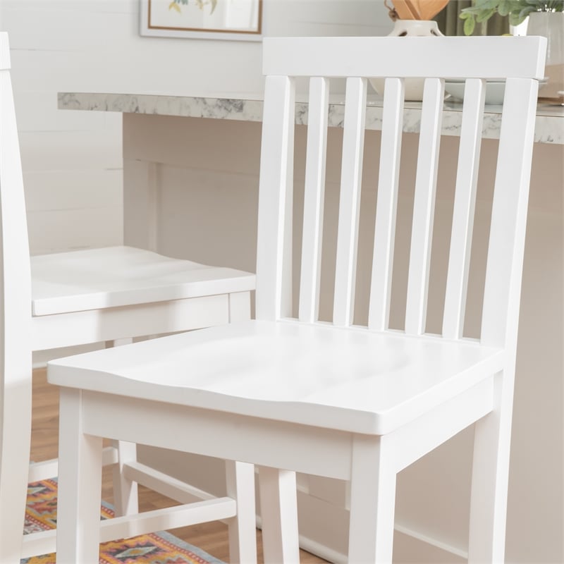 Linon Percy Set of 2 Slat Back Counter Stools in White Glossy Finished Wood