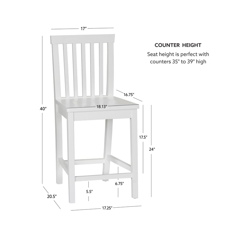 Linon Percy Set of 2 Slat Back Counter Stools in White Glossy Finished Wood