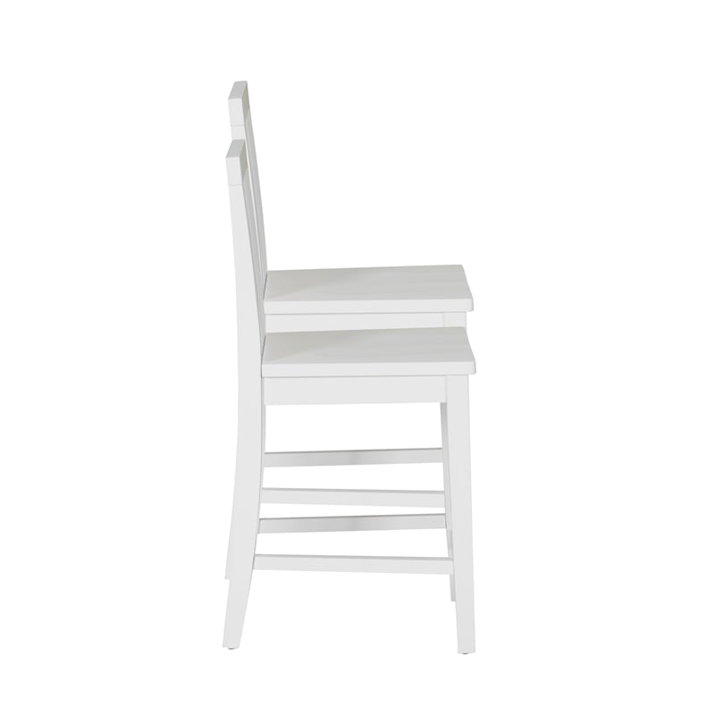 Linon Percy Set of 2 Slat Back Counter Stools in White Glossy Finished Wood