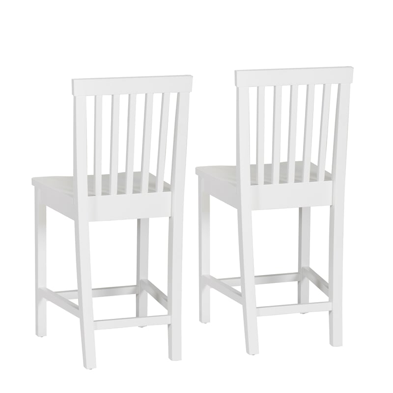 Linon Percy Set of 2 Slat Back Counter Stools in White Glossy Finished Wood