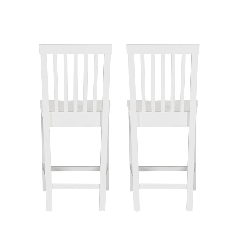 Linon Percy Set of 2 Slat Back Counter Stools in White Glossy Finished Wood