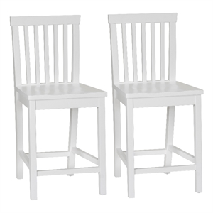 Linon Percy Set of 2 Slat Back Counter Stools in White Glossy Finished Wood