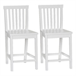 Linon Percy Set of 2 Slat Back Counter Stools in White Glossy Finished Wood