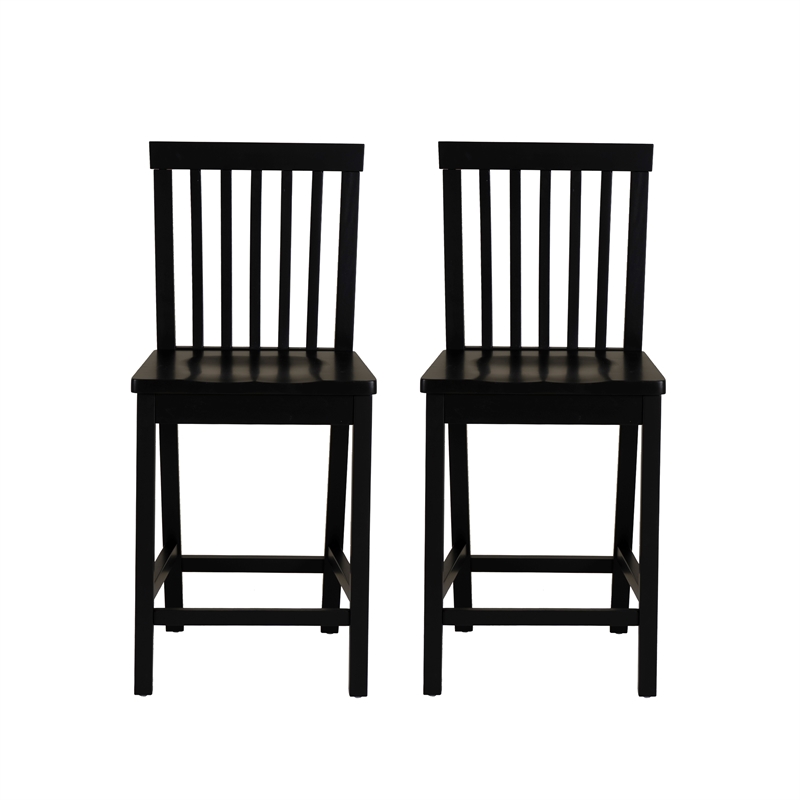 Linon Percy Set of 2 High Slat Back Counter Stools in Black Glossy Rubberwood
